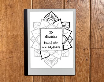 25 Bold and Easy Mandalas to Trace, Draw, Color for E-ink: reMarkable Paper Pro Kindle Scribe Boox Supernote, Instant Download Stress Relief
