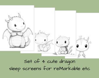 Sleep Screen Bundle for reMarkable and other eWriters: Cute Dragon Drawings, Custom Suspended Image, Pack of 4 PNG Files