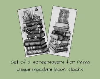 Screensaver for Boox Palma Wallpaper, Macabre Book Stack, Set of 2 Lockscreens, Digital Bundle of Lock Screens, Instant Download E-ink Cover