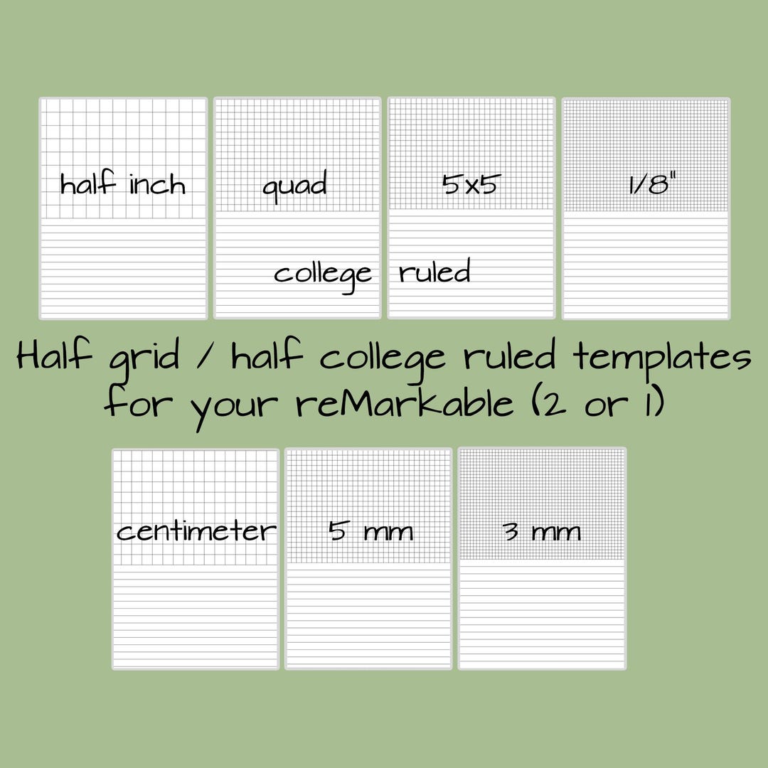 Half Graph Half College Ruled Template Bundle for Remarkable, 7 Sizes ...