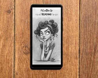 Screensaver for Boox Palma Wallpaper, I'd Rather Be Reading Lockscreen, Funny Cute Girl Cartoon Lock Screen, Instant Download E-ink Cover