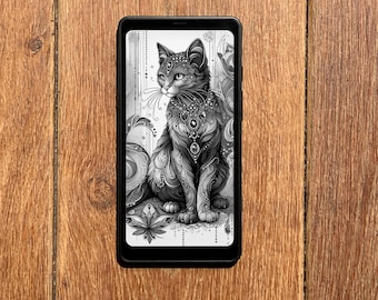 Screensaver for Boox Palma Wallpaper, Cat in Jewels Lockscreen, Beautiful Rich Cat with Jewelry Lock Screen, Instant Download E-ink Cover