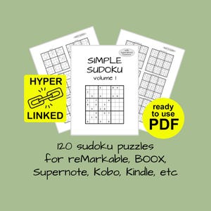 120 Sudoku with Hyperlinked Solutions, PDF for Remarkable, Supernote, BOOX, Kindle Scribe, iPad, etc, Instant Download, Simple Level vol.1