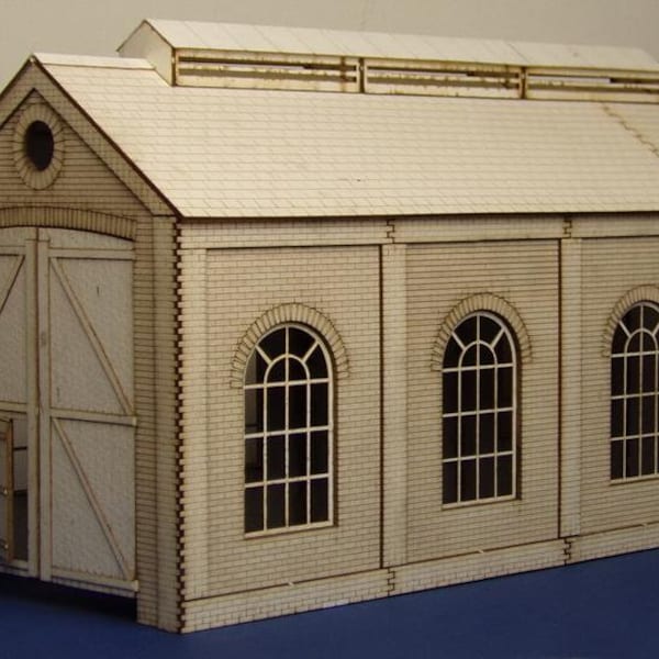 B 70-01 O gauge small single track engine shed with round windows - (7mm scale, 1/43.5)