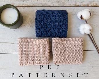 Digital Patterns // Easy Dishcloth Pattern Set // Beginner Knitting Patterns // Easy Washcloth Patterns