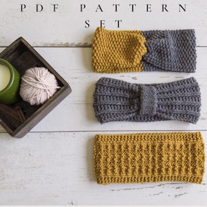 Digitales Muster // 3 Stirnband-Muster-Set // Strickmuster // Stirnband Strickmuster // Ear Warmer Strickmuster
