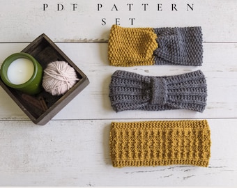 Digital Pattern // 3 Headband  Patterns Set // Knitting Pattern // Headband Knitting Pattern // Ear Warmer Pattern