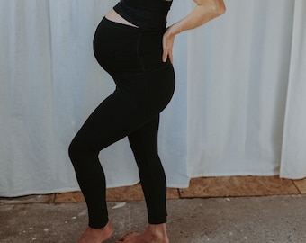Black maternity leggings made from Tencel & perfect for yoga