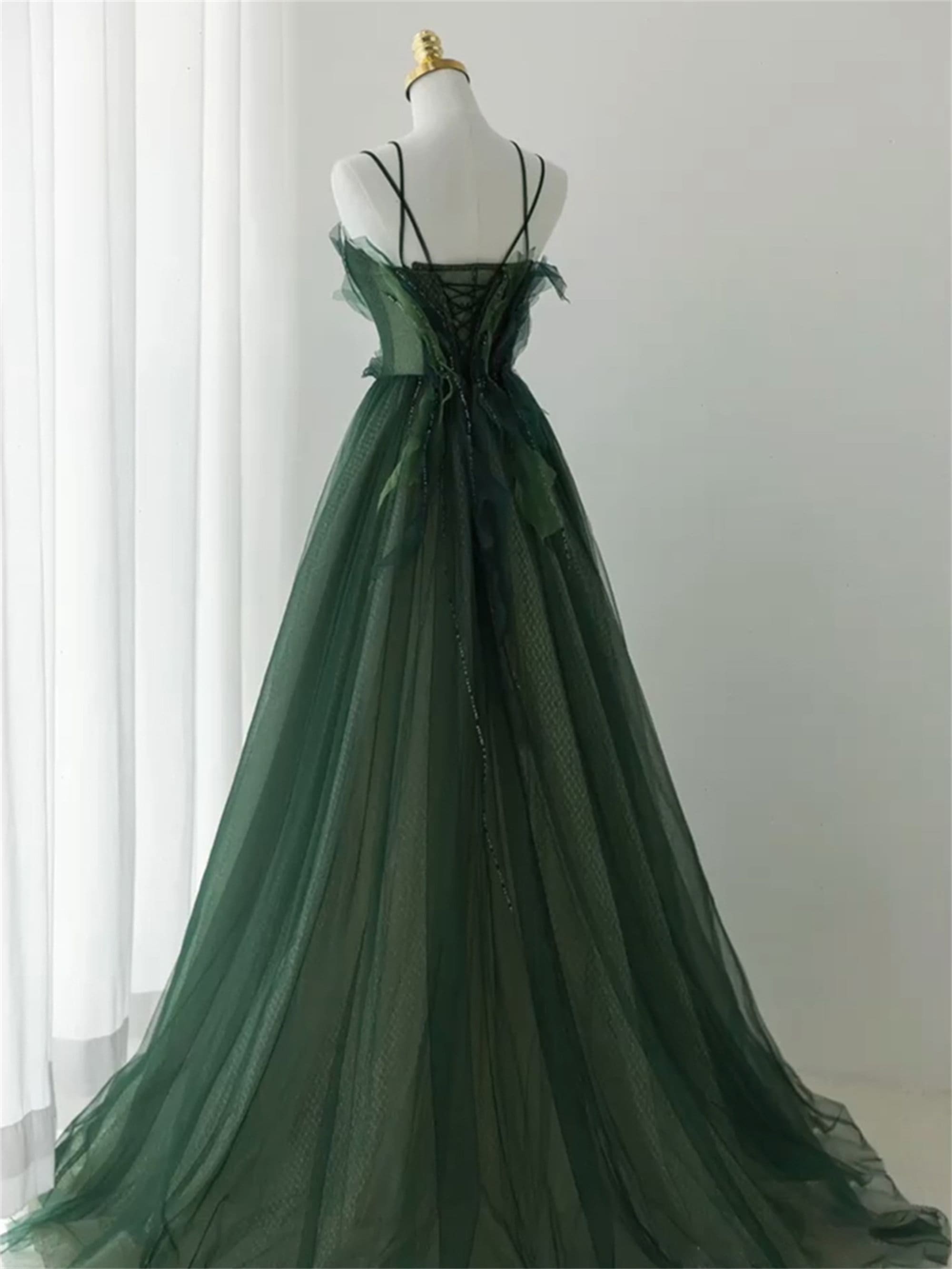 Forest Style Emerald Green Beading Tulle Dress Prom Dress - Etsy