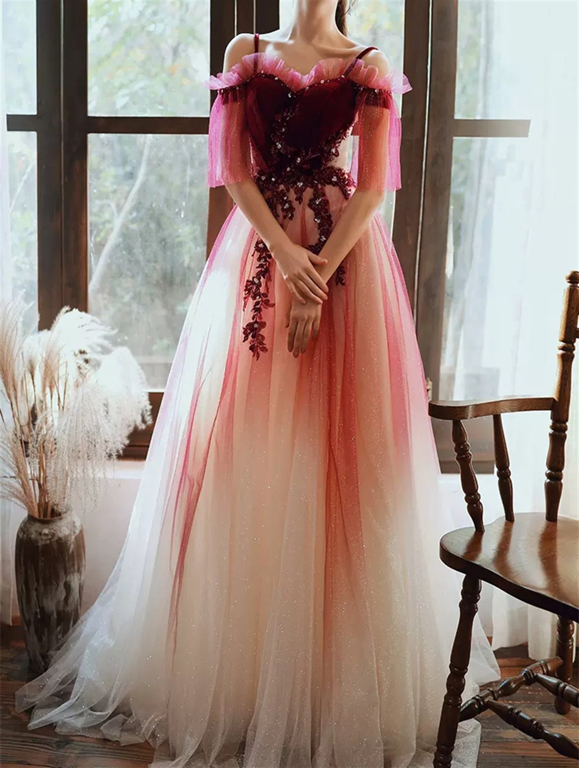 Burgundy Gold Dress - Etsy