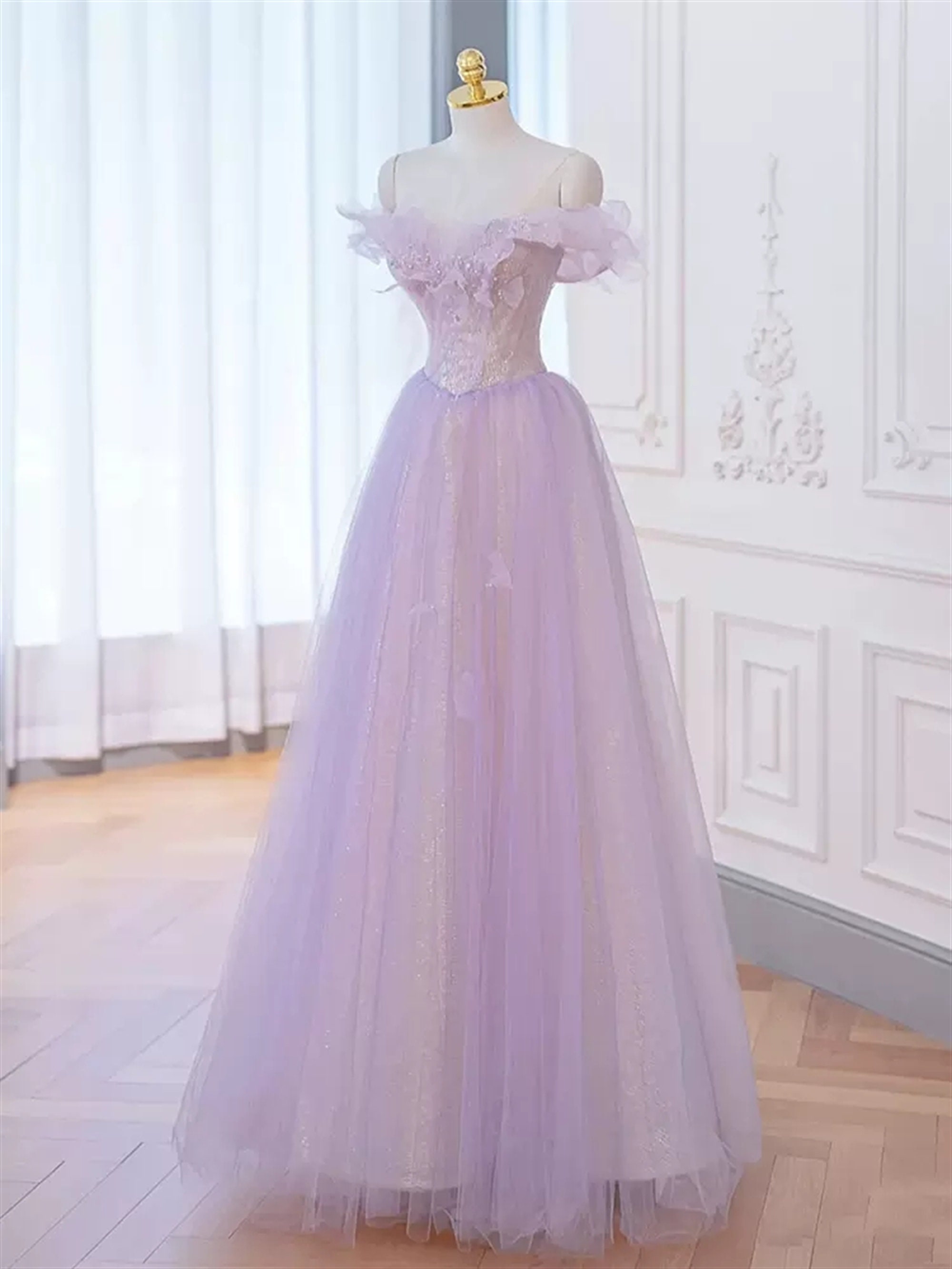 Lilac Purple Tulle Beading Sequins Sparkle Dress Elegant Prom - Etsy UK