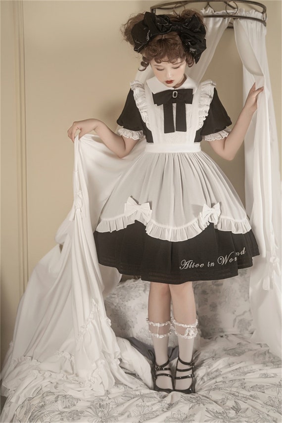 Alice in Wonderland Vintage Lolita Dress Black u0026 White Sweet - Etsy UK