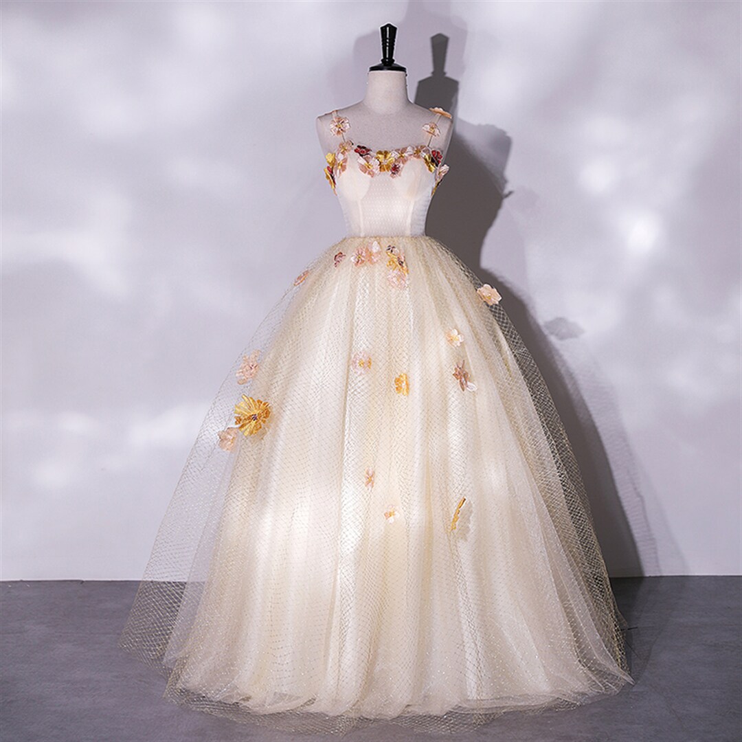 Light Champagne Flowers Tulle Fairy Elegant Dress Prom Dress - Etsy