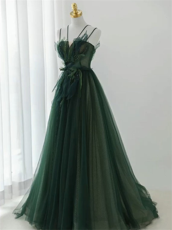 Forest Style Emerald Green Beading Tulle Dress Prom Dress - Etsy Singapore