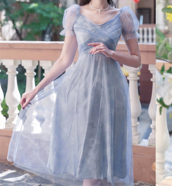 Vintage Pale Blue Tulle Sparkle Dress 