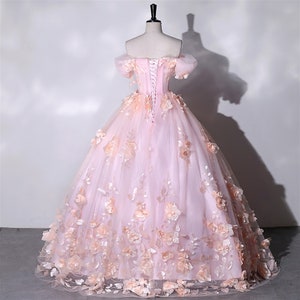 Light Pink 3D Flower Tulle Elegant Dress Prom Dress Fairy - Etsy