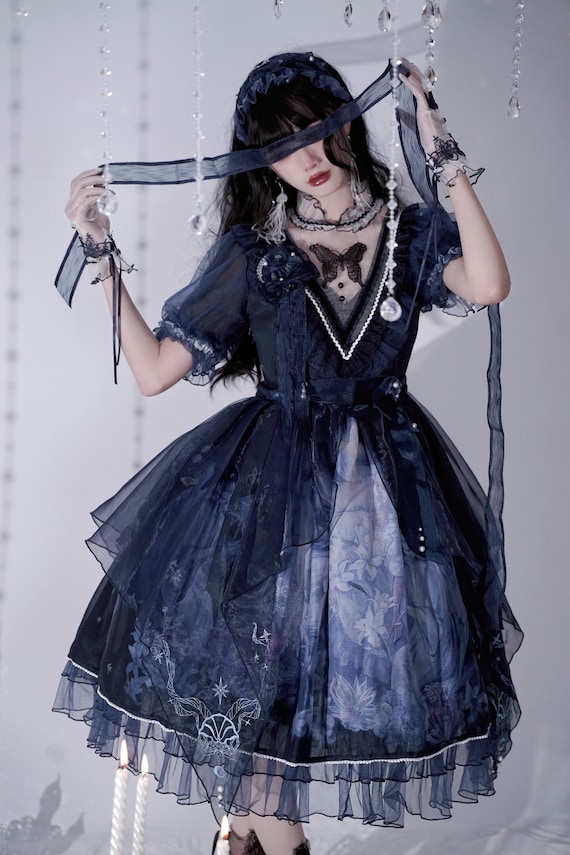 Gothic Dark Blue Butterfly Lolita Dress Vintage Lolita Dress - Etsy Denmark