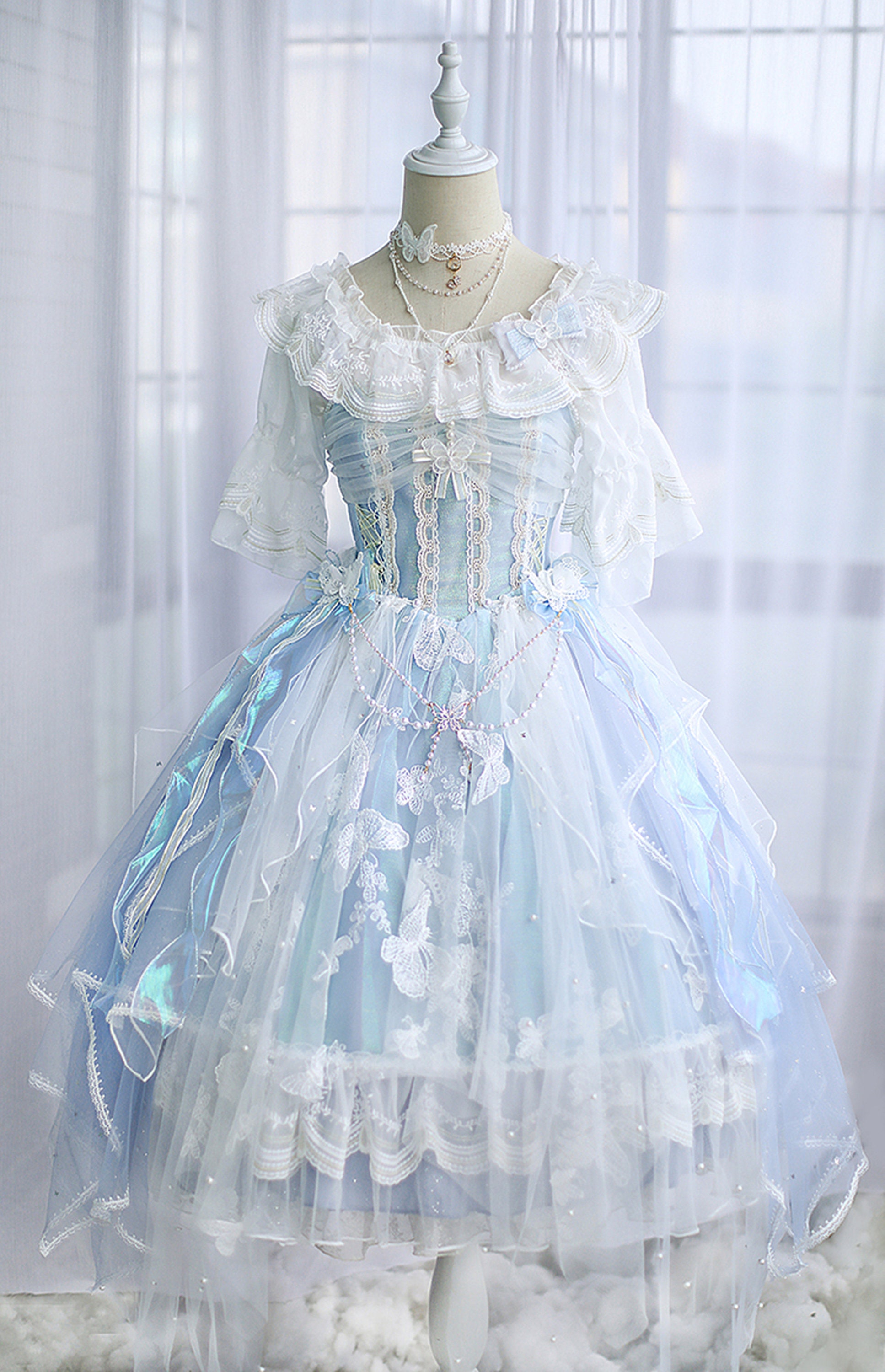 Classical Sky Blue Lolita Dress Vintage Shiny Tulle Lace - Etsy UK