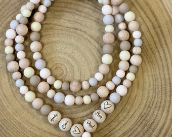 Collar de teléfono personalizado, estilo bandolera, cuentas de madera, cuentas de silicona, correa para teléfono, varias longitudes, con adaptador, grabado láser