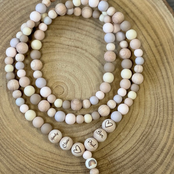 Personalized phone necklace, crossbody style, wooden bead, silicone beads, phone strap, various lengths, with adapter, laser engraving