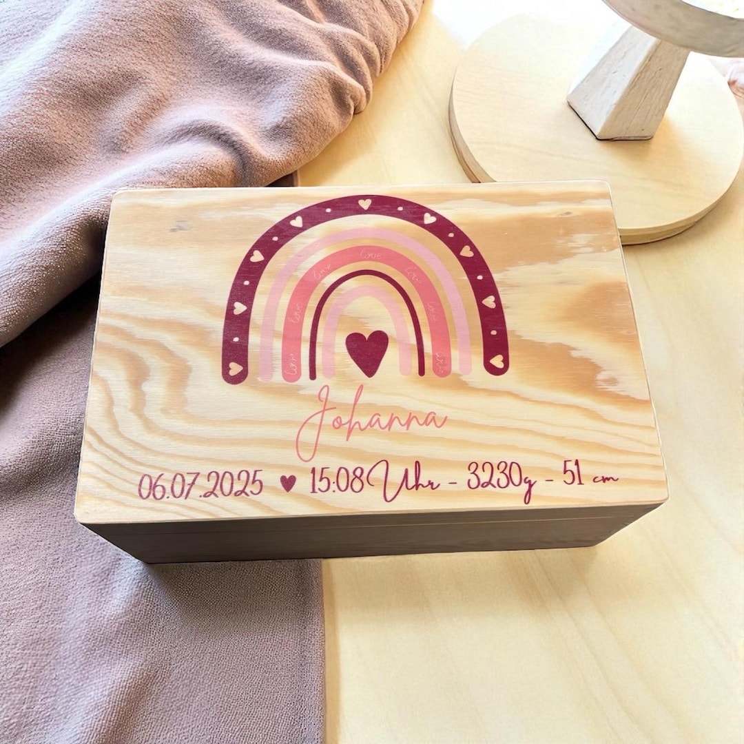 Personalized Wooden Box With Rainbow – Gift for Birth or Baptism - Etsy