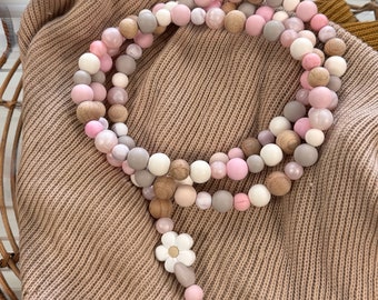 Cadena para móvil para colgar, bandolera, cuentas de madera, cuentas de silicona, correa para móvil, varias longitudes, con adaptador, mosquetón