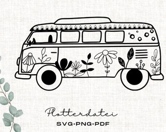 Plotter file Bulli VW Bus, wild flowers svg