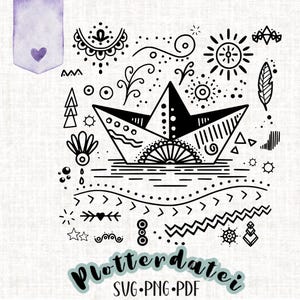 Fichier plotter « Bateau en papier Boho » – SVG, PNG, PDF