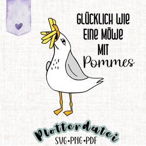 Fichier traceur mouette / heureux comme une mouette avec des frites / 3 formats de fichiers / sentiment de vacances maritimes