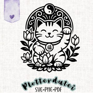 Gato de la suerte chino con 福禄寿 – Archivo de trazador SVG