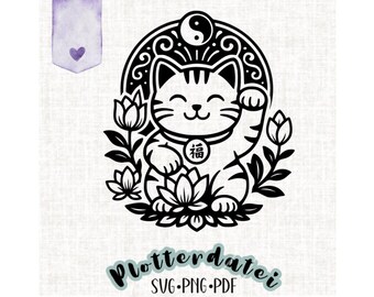 Gato chinês da sorte com 福禄寿 – arquivo plotter SVG
