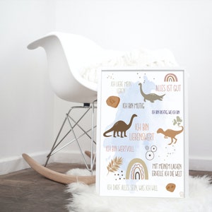 Poster d’affirmation pour les enfants, dinosaures, digital, imprimable, printable, boho, animaux, allemand