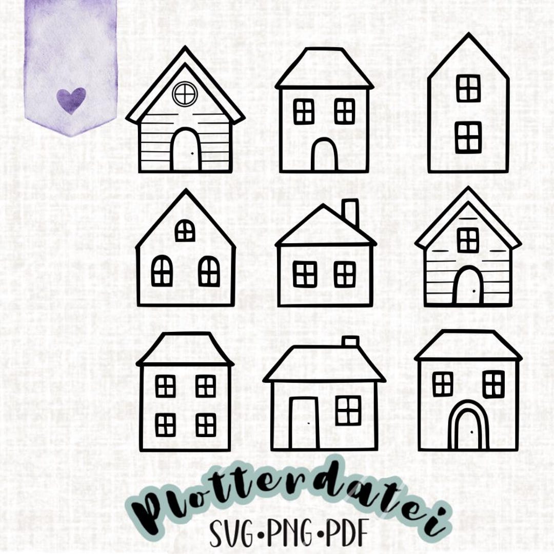 Plotter File Houses Set – 9 Cute House Motifs as SVG, PNG, PDF - Etsy