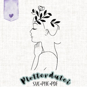 Meditatief vrouwensilhouet – plotterbestand | SVG-PNG-PDF | Boho-lijnkunst | Spirituele vrouw met bloemenornamenten