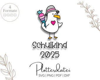 Gaivota em idade escolar 2025 – arquivo de plotter SVG para matrícula escolar | matrícula escolar marítima menina menino | gaivota com casquinha de doce