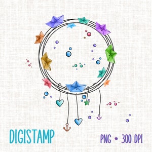 Timbro digitale marittimo PNG: timbro digitale con ghirlanda marittima colorata, design nautico per scrapbooking e inviti