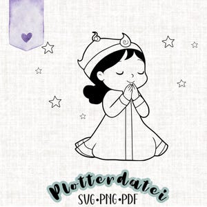 Biddende Prinses – Plotter-bestand | SVG-png-pdf | Schattig meisje met kroon | kindermotief voor doe-het-zelfprojecten