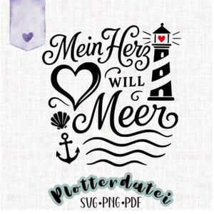 Mon cœur veut la mer – fichier traceur maritime pour Cricut, Silhouette, SVG PNG PDF – motif de plage été