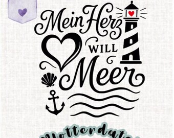 Meu coração quer o mar – arquivo de plotter marítimo para Cricut, Silhouette, SVG PNG PDF – motivo de praia verão