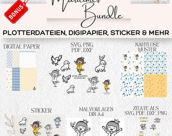 Pacote Criativo Marítimo – Arquivos de plotter, papel digital, adesivos, padrões contínuos e páginas para colorir – SVG png pdf dxf