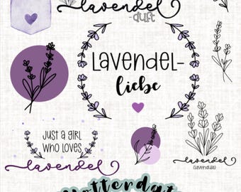 Arquivo de plotter Lavender Love – Pacote SVG com Handlettering e motivos florais – Just a Girl who loves Lavender – Mimagraphics