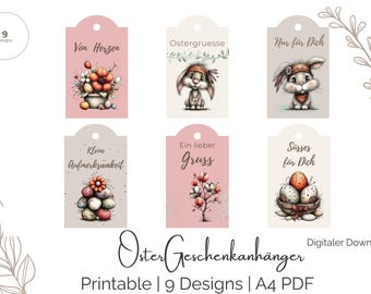 Etiquetas de Páscoa para Imprimir, 9 Modelos em PDF A4, Etiquetas de Páscoa para Crianças, Decorações de Páscoa DIY, Etiquetas de Presente para Imprimir