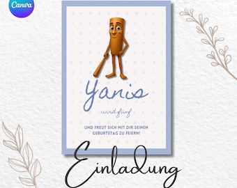 Convite festa de aniversário infantil Tung Tung Sahur – modelo digital Canva A6 – cartão de convite personalizável para download
