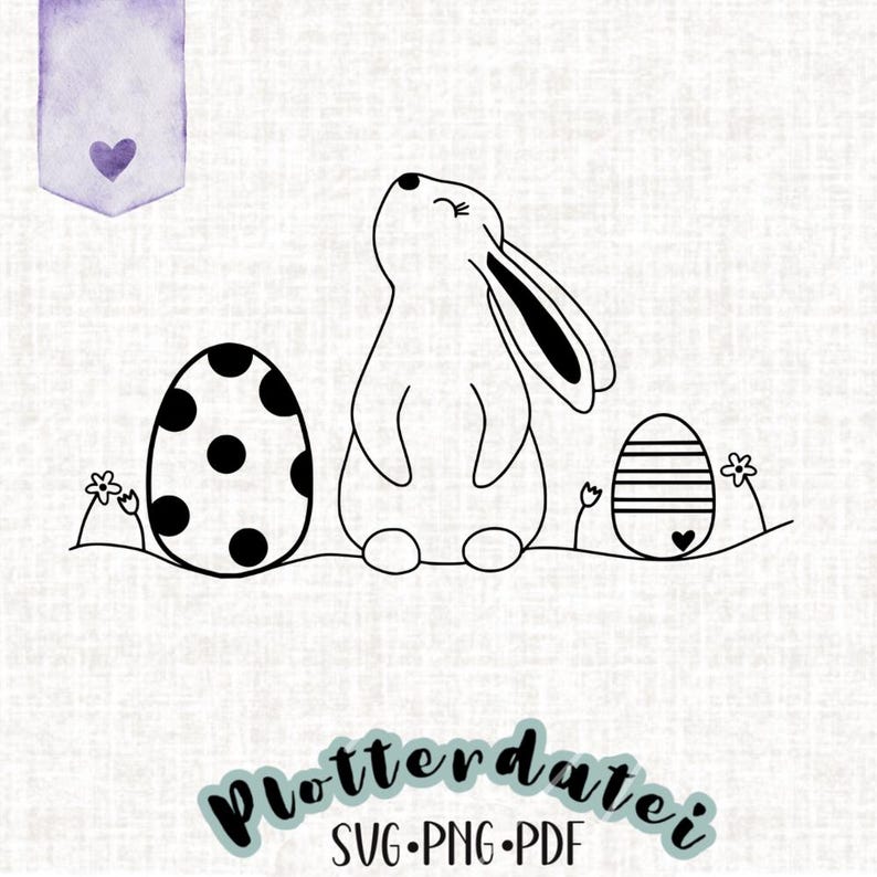 Pu&ograve; includere: Un disegno in bianco e nero di un coniglio con due uova di Pasqua. Un uovo &egrave; a pois e l'altro a righe.