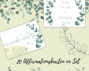 Affirmation cards for more self-confidence with eucalyptus motif – positive sayings and motivation for everyday life & mindfulness