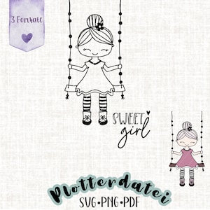 Ragazza sull'altalena, ragazza dolce, SVG, file plotter