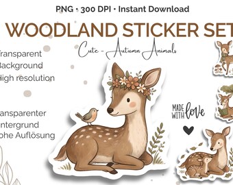 Bosdierenstickers PNG | Printbaar stickervel | Leuke bosdieren | GoodNotes | Cricut | Digitale download