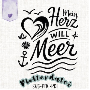 Il mio cuore vuole il mare – file plotter marittimo per Cricut, Silhouette, SVG PNG PDF – motivo spiaggia estate