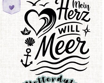 Meu coração quer o mar – arquivo de plotter marítimo para Cricut, Silhouette, SVG PNG PDF – motivo de praia verão