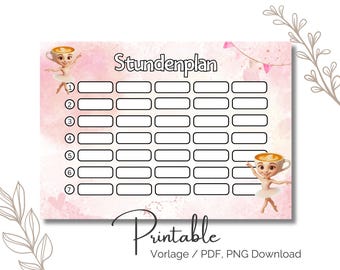 Horário infantil para impressão | Design de Bailarina Cappuccina | Modelo para impressão | Download em PDF e PNG